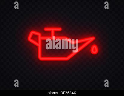 Neon oil pressure warning icon with glowing red outline. Automotive symbol showing low oil level and engine risk. Perfect for dashboard alerts and Stock Vector