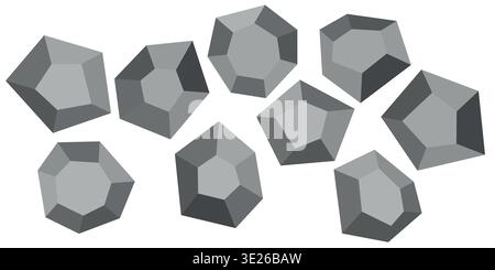 Cartoon stones. Rock stone isometric set. Boulders, natural building block shapes, wall stones. 3d flat isolated illustration. Vector collection Stock Vector