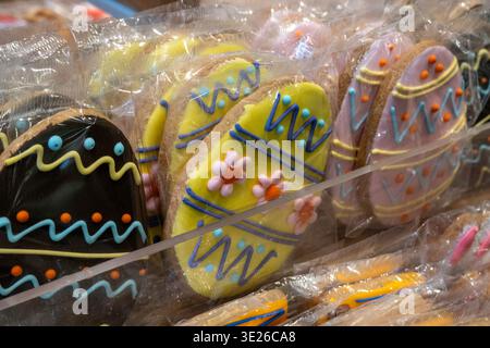 Festive Easter EGG cookies for sale at a bake shop in Grand Central terminal marketplace, New York City, 2026, USA Stock Photo