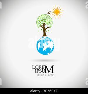Logo nature tree and sun. Not AI, Vector illustration Stock Vector