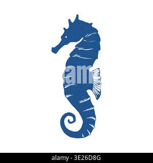 Seahorse vector logo. Seahorse silhouette in flat sketch style. Icon, illustration of a marine character in blue. Vector clipart. Stock Vector
