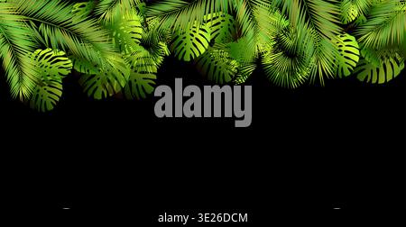 Palm leaves background on black. hand drawn. Not AI, Vector illustration Stock Vector