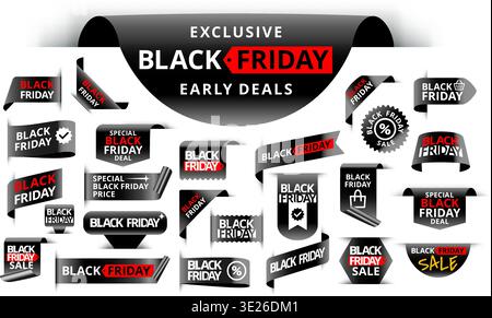 Black Friday badge. Black Friday promotion ribbon label. Discount tag, offer for shopping sale. Social media web sale banner 3d vector template Stock Vector