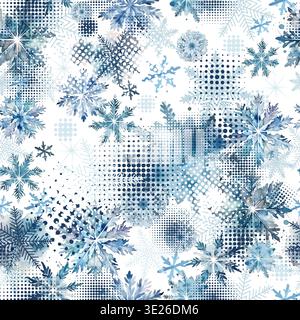 Seamless watercolor Snowflake Pattern . Not AI, vector illustration. Stock Vector