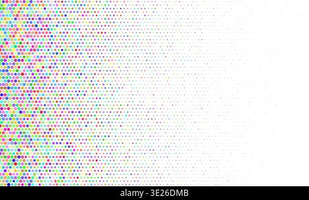 A playful explosion of multicolored circles drifts across the frame, creating a dynamic sense of motion and energy. The vibrant dots gradually dissolv Stock Vector