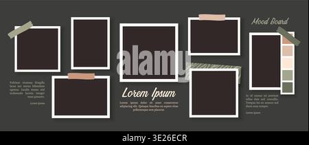 Mood board collage with polaroid frames and sticky tape for branding presentations, social media banners, and portfolio or blog template design Stock Vector