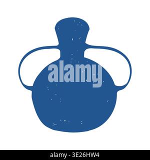 Blue silhouette of a Greek antique vase. Ancient amphora in sketch style. Vector illustration. Antique jug icon. Stock Vector