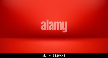 Red studio background, empty wall floor scene, smooth gradient backdrop, central copy space. Product mockup, cosmetic showcase, branding, retail Stock Vector