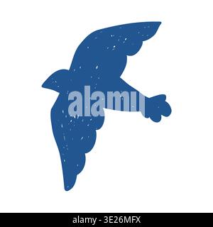 Abstract silhouette of a flying bird in blue sketch style. Hand-drawn vector illustration. Simple naive style. Bird clip art on a white background. Stock Vector