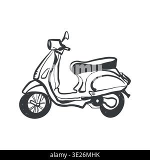 Vector linear illustration of a moped, Vespa, or scooter in black. Outline clip art of a moped on a white background. Italian Vespa Stock Vector