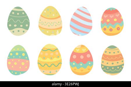 Easter shape pastel with egg vector icon for cute happy drawing. Greeting design flat with easter spring day for gift kids painted. Red hunt easter Stock Vector