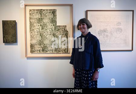 This spring, a unique selection of intricate and hand-drawn designs from celebrated visual artist Marthe Armitage (b.1930) will be on display at Pitzhanger Manor & Gallery.     Marthe Armitage: Pattern Maker will feature more than 40 prints, objects and archive materials from the lifelong career of Marthe Armitage, who at 95 years old spent decades dedicated to the art of hand-drawn and hand-cut designs for wallpaper, curtains and more. Runs from 19 March - 19 July 2026 ... Stock Photo