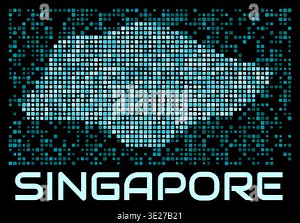 Singapore digital dotted map. Shape of the country in cyan color palette on dark background. Futuristic Singapore map design. Vector illustration. Stock Vector