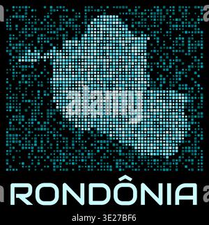 Rondonia, Brazil digital dotted map. Shape of the state in cyan color palette on dark background. Futuristic Rondonia, Brazil map design. Stock Vector