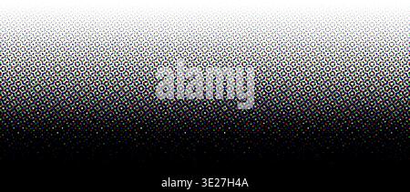 Black dotted halftone gradient. Fading overlapping pixel gradation texture. Raster vanishing polka dot wallpaper. Repeated perforated pattern background. Vector comic pop art effect overlay backdrop Stock Vector