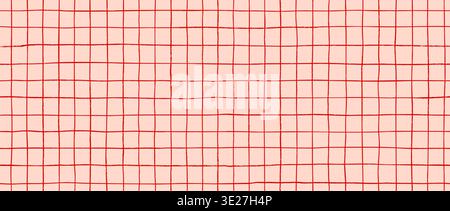 Seamless hand drawn square grid pattern. Pink red repeated doodled checkered background. Sketched thin checker paper texture. Pencil drawn journal sheet notebook template. Vector lined planer page Stock Vector