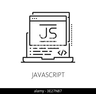 Software program code icon of javascript folder with JS html or CSS programming, vector pictogram. Javascript thin line icon for java script program framework or web developer digital technology Stock Vector