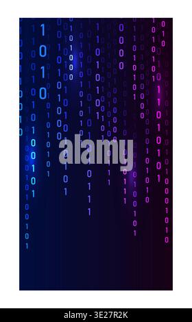 Binary Rain background. Abstract backdrop with data streams and numbers. Neon futuristic cyberspace. Vector illustration Stock Vector