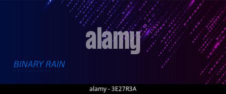 Binary Rain background. Hacker code and falling numbers on computer. Neon futuristic cyberspace. Vector illustration Stock Vector