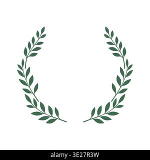 Simple olive branch wreath in deep green hue. Symmetrical design with elegant, evenly spaced leaves. Minimalist style suits modern or classic design n Stock Vector
