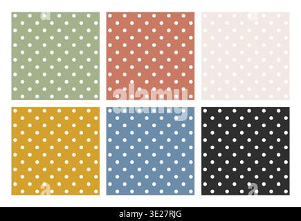 Scandinavian style polka dots seamless pattern set in neutral soft colors. Minimal nordic dotted backgrounds perfect for textile fabric wallpaper wrap Stock Vector