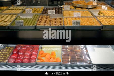 A selection of turkish baklava and other dainty treats in an istanbul bakery Stock Photo