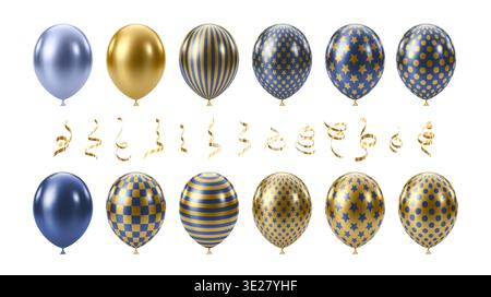 Blue Gold balloon. Luxury realistic balloons set. Stock Vector