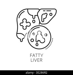 Chronic liver disease and therapy, medical line icon. Human liver with visual indicators for fatty liver disease. Linear vector icon for patient education materials, medical websites, presentation Stock Vector