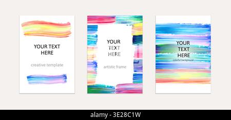 Set of colorful paint brush stroke frames and abstract backgrounds templates with copy space design Stock Vector