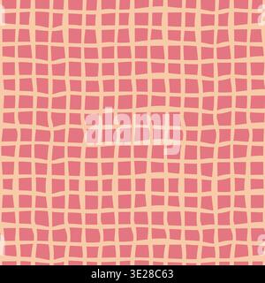 Hand Drawn Terracotta Pink Grid Pattern Stock Vector