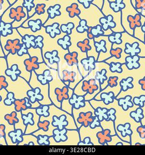 Playful Blue Orange Ditsy Floral Pattern Stock Vector