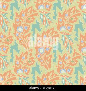 Linear Folk Floral Stripe Sage Pattern Stock Vector