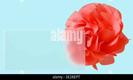 Abstract background with stylized rose and frosted glass plate. The minimalist composition creates a delicate and modern visual effect. Stock Photo