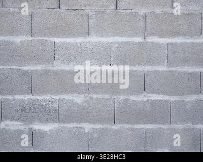 Close-up Texture of a Grey Concrete Cinder Block Wall with Visible Mortar Joints Stock Photo