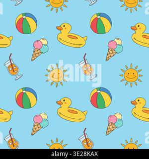 Summer seamless pattern pool party fun beach time. Stock Vector