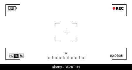 Camera viewfinder interface, video frame. Surveillance screen, record frame doodle. Movie mode, photo shooting mode. military viewfinder overlay. Screen photography frame for video,. Vector illustration Stock Vector