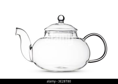 Glass teapot isolated on white background. Stock Photo