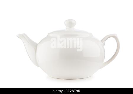 White ceramic teapot isolated on white background. Stock Photo