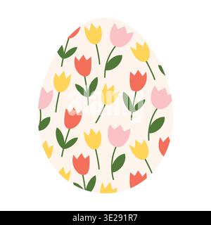 easter egg with colorful tulip pattern, spring floral ornament, decorative seasonal design, festive holiday symbol- vector illustration Stock Vector