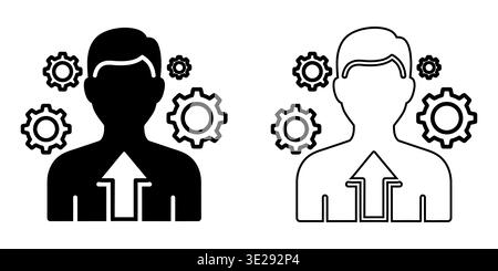 A pair of user profile icons with upward arrows and mechanical gear symbols for technical settings Vector Stock Vector
