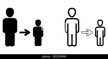 Graphic illustration depicting the concept of size reduction for solid and outlined human icons Vector Stock Vector