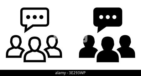 Two styles of communication icons featuring a group of three people with a speech bubble above them Vector Stock Vector