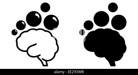 Two icons of a human brain with rising bubbles representing creative thinking and mental wellness Vector Stock Vector
