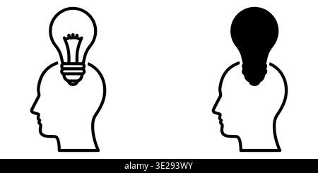 Two profile human heads with light bulbs representing contrasting ideas of thinking and ignorance Vector Stock Vector