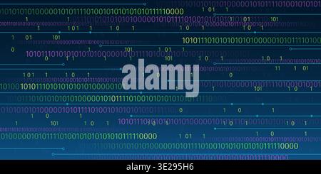 Binary code matrix on blue cyber background with abstract data streams and glowing lines. Technology concept with computer numbers in digital network pattern for futuristic programming visualization. Stock Vector