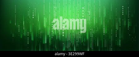 Abstract green binary code background with number lines. Vector realistic illustration of neon matrix wallpaper with glitch effect, data security, computer software programming, hacker cyber attack Stock Vector