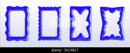 Blue Y2K wavy border frame with scallop edge and squiggly shape. 3D vector design with corrugated curves, zigzag patterns and organic wiggle elements for trendy graphic projects and retro collages. Stock Vector