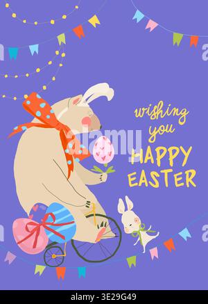 Easter Card with Bear and Easter Eggs Stock Vector