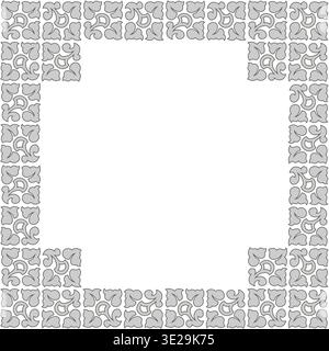 Square frame of plant elements. Gray ornate leaves on white background. Antique style seamless pattern. Vintage floral design element Stock Vector