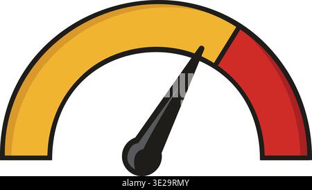 Clean illustration of a semi circular gauge with colored segments and a central needle pointing upward. Stock Vector
